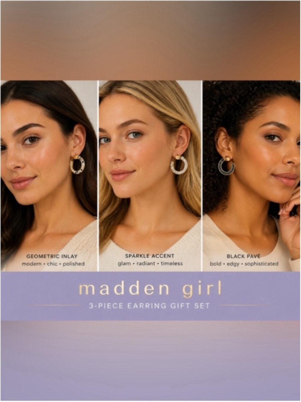 Madden Girl 3-Pair Animal Print Hoop Earring Set Gold Tone NWT